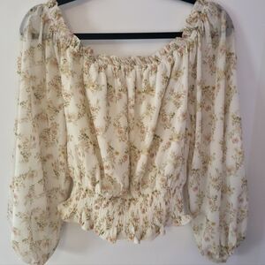 Flying Tomato Floral Off-Shoulder Blouse - Cream and Pink